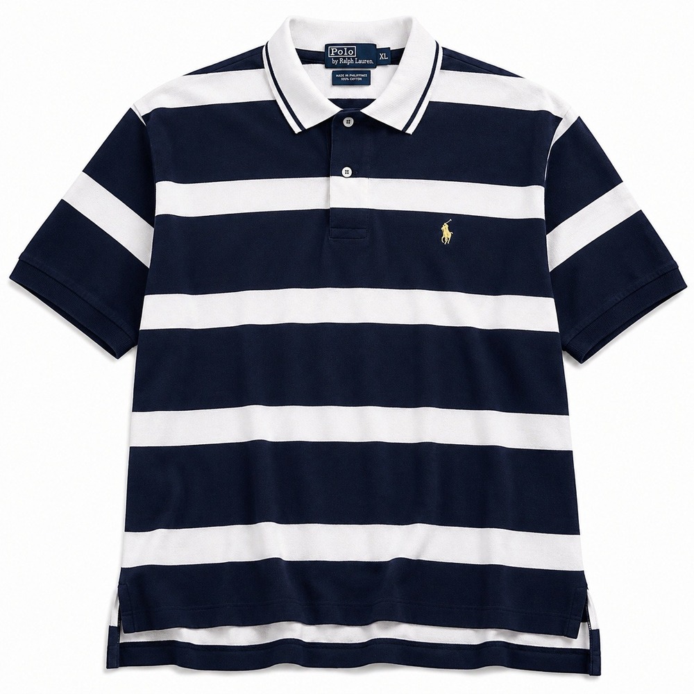 Polo Ralph Lauren Shirt Mens XL Thick Stripes Navy Blue Small Pony 100% Cotton
